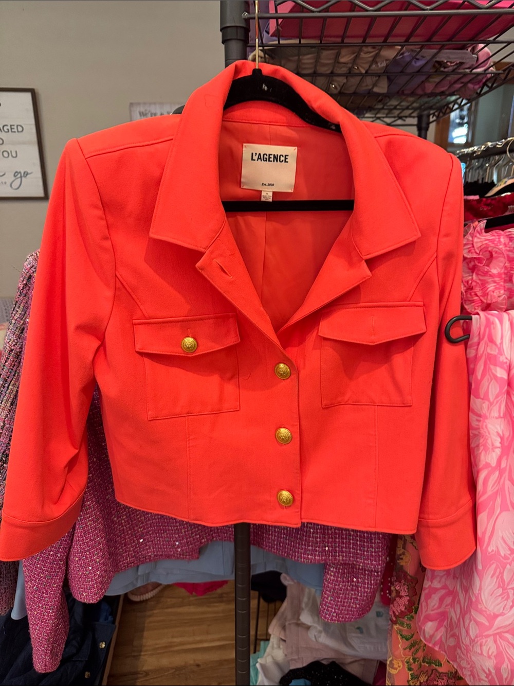 Vera Wang Lavender Label Bright Coral Cropped Blazer